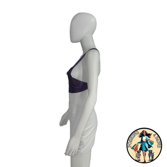 FANNIE SCHIAVONI Hailey Mesh Metallic Festival Draped Crop Top in Purple Size S - Picture 9 of 15